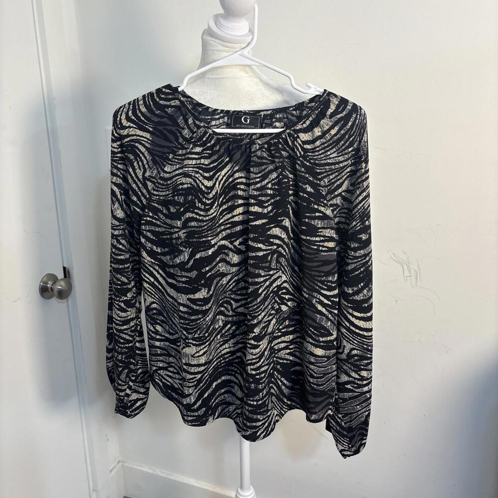 G by Giuliana black and white zebra print long-sleeve blouse New XS